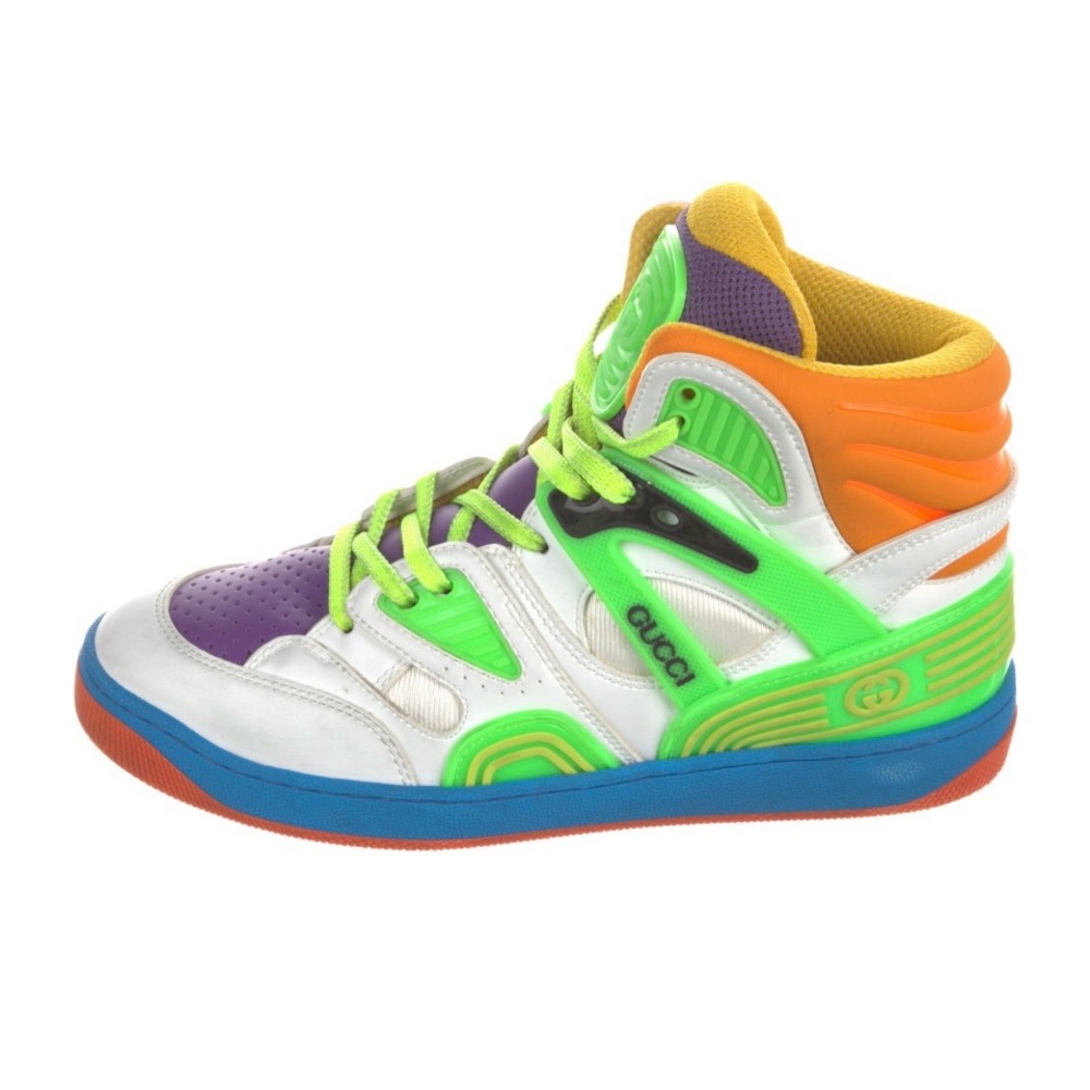 Gucci Multicolor Leather Printed High-Top Wedge Sneakers sz 6.5